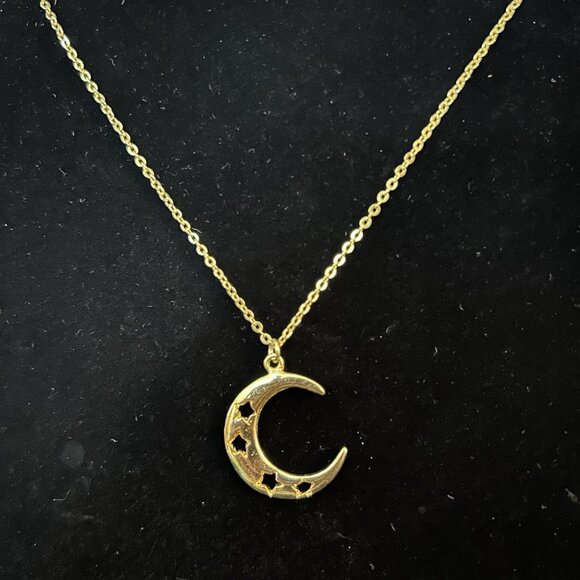 Unbranded Gold Tone Necklace & Crescent Moon Pendant With Stars Sz 18” - Picture 2 of 7